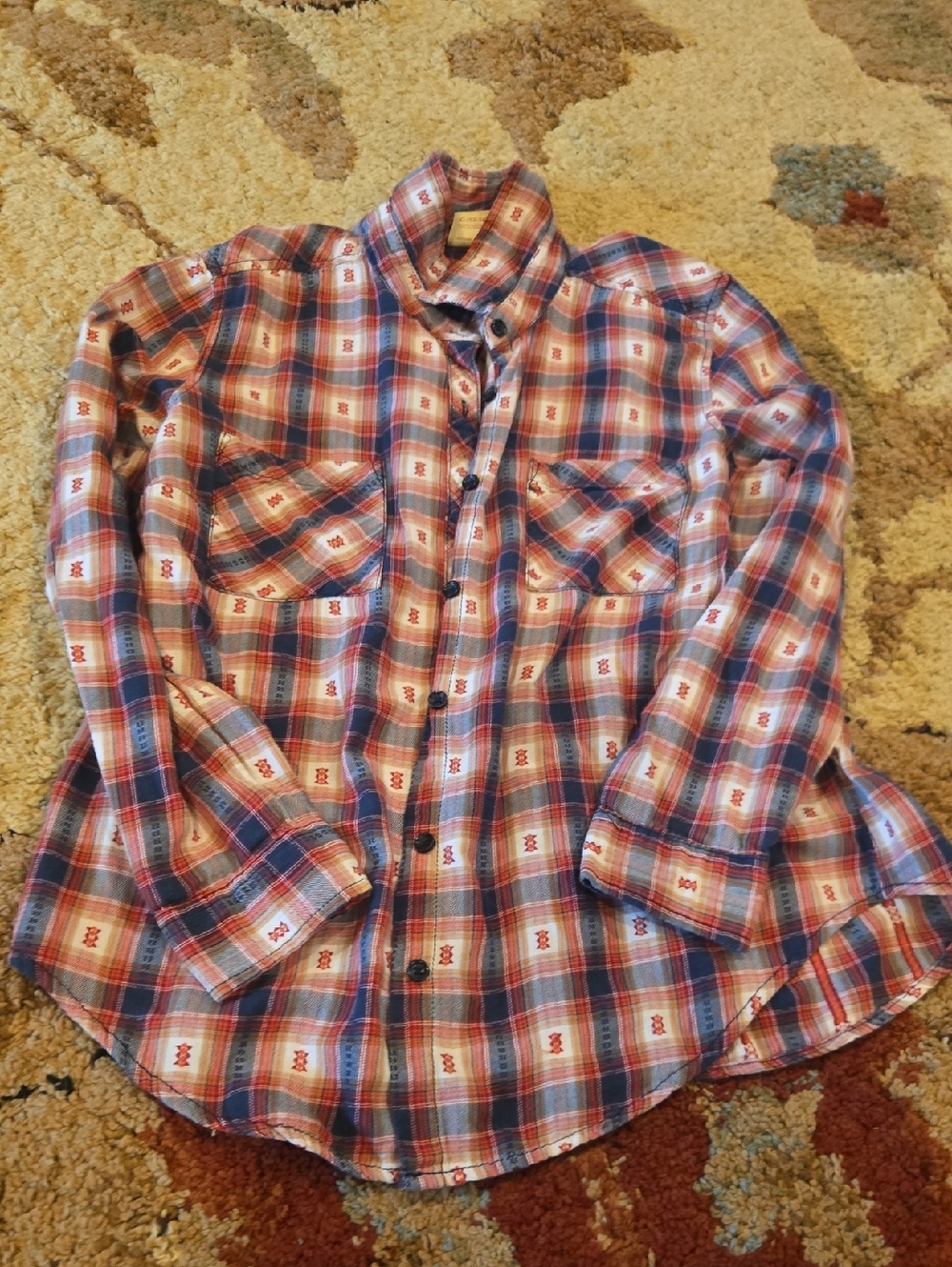 Faded Glory Red, Blue and White Plaid Button-Up Shirt